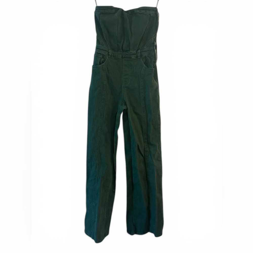 Fashion Nova Strapless Green Wide Leg Jumpsuit Structured Bodice Size S